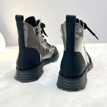 Боти до глезена Дамски 2024 Нови дамски ботуши Зимни обувки с връзки с кръгли пръсти Дамски дизайнерски рицарски ботуши на платформа Дамски обувки