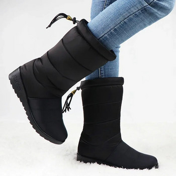 Χειμερινές γυναικείες μπότες Μποτάκια κάτω από το χιόνι Αδιάβροχη φούντα Χειμερινά παπούτσια Γυναικεία ζεστά γούνινα μαύρα μποτάκια Γυναικεία Botas Mujer