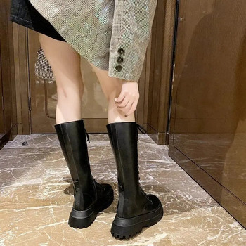 Nausk Lace Up Booties Mujer Zip Chelsea Chunky Platform Pu Δερμάτινες μπότες ψηλά στο γόνατο Γυναικείες πανκ αυξανόμενες μακριές γυναίκες