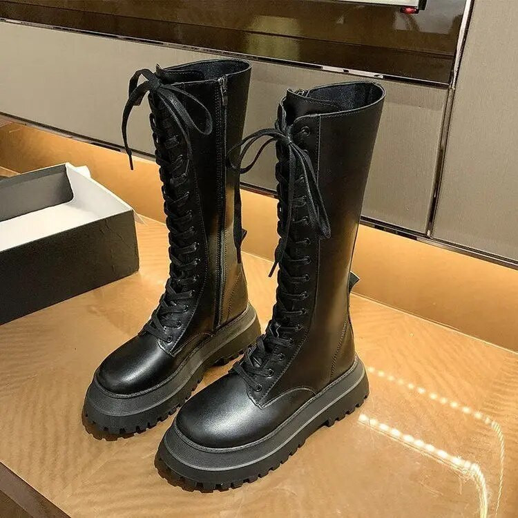 Nausk suvarstomi bateliai Mujer su užtrauktuku Chelsea Chunky platforma Pu Odiniai aukštakulniai batai Moterims Punk Didėjanti Ilga Moteris