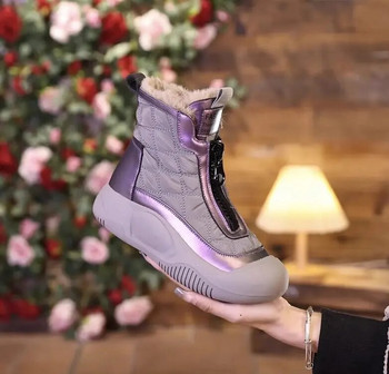Зимни дамски плюшени ботуши за сняг Нови топли дамски обувки Къси ботуши с дебела подметка Дамски памучни обувки с връзки Botas De Mujer