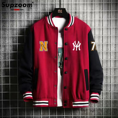 Supzoom New Arrival Letter Rib Sleeve Puuvillane top Moe logo Üherealine vabaaja Bomberi pesapallijope lahtine kardigan mantel