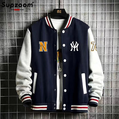Supzoom New Arrival Letter Rib Sleeve Puuvillane top Moe logo Üherealine vabaaja Bomberi pesapallijope lahtine kardigan mantel