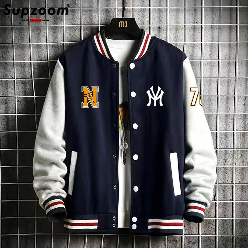 Supzoom New Arrival Letter Rib Sleeve Puuvillane top Moe logo Üherealine vabaaja Bomberi pesapallijope lahtine kardigan mantel