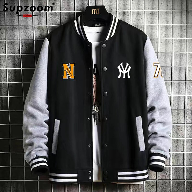 Supzoom New Arrival Letter Rib Sleeve Puuvillane top Moe logo Üherealine vabaaja Bomberi pesapallijope lahtine kardigan mantel