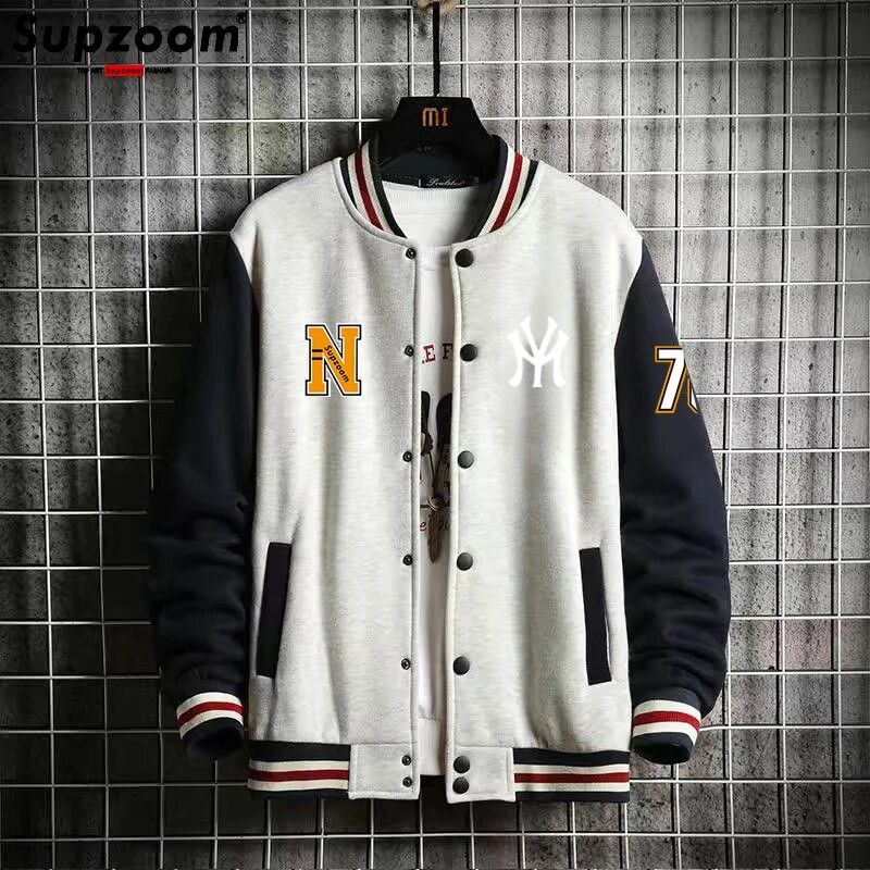 Supzoom New Arrival Letter Rib Sleeve Puuvillane top Moe logo Üherealine vabaaja Bomberi pesapallijope lahtine kardigan mantel