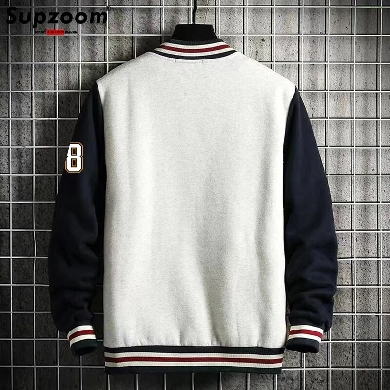 Supzoom New Arrival Letter Rib Sleeve Puuvillane top Moe logo Üherealine vabaaja Bomberi pesapallijope lahtine kardigan mantel