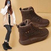 2024 Νέες ζεστές βαμβακερές μπότες με χοντρή σόλα Ρετρό με κορδόνια Casual ζεστές μπότες αστραγάλου Παχύ βελούδινες κοντές μπότες χιονιού Botas De Mujer