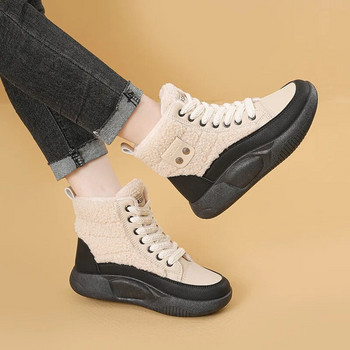 2024 Νέες ζεστές βαμβακερές μπότες με χοντρή σόλα Ρετρό με κορδόνια Casual ζεστές μπότες αστραγάλου Παχύ βελούδινες κοντές μπότες χιονιού Botas De Mujer