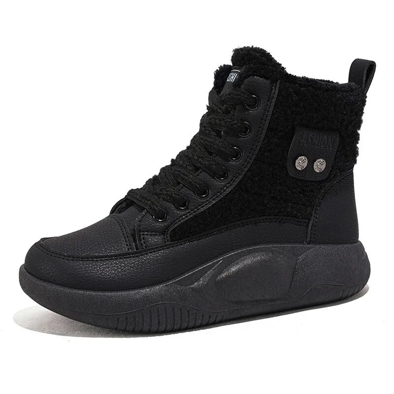 2024 Νέες ζεστές βαμβακερές μπότες με χοντρή σόλα Ρετρό με κορδόνια Casual ζεστές μπότες αστραγάλου Παχύ βελούδινες κοντές μπότες χιονιού Botas De Mujer