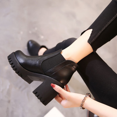 Ново в дамските ботуши Удобни и елегантни обувки с горещ косъм  Дамски зимни зимни 2023 есенни черни модни ботуши на Челси
