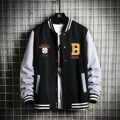 Supzoom New Arrival Letter Rib Varrukas Puuvillane Moe Logo Üherealine vabaaja Bomber Pesapallijakk Lahtine kardigan mantel