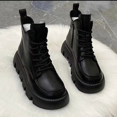 Χοντρό Πλατφόρμα Νέα σε Γυναικείες Μπότες Φθινοπωρινά Παπούτσια Γυναικεία Χειμώνας 2023 Μαύρα Μποτάκια και Γούνα Πλατό