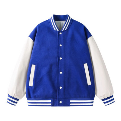 Pesapallijakid Uus moodne kvaliteet lapitehnika, nööbid, nahast varrukad, spordimantel, naiste meeste meeskond, kohandatud pesapallijope