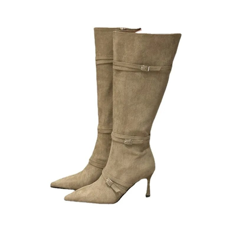 Uued naiste kingad Naiste pikad saapad kontsad terava ninaga kingad Moodsad libisemiskindlad naiste põlvedega saapad Flock läänejalatsid