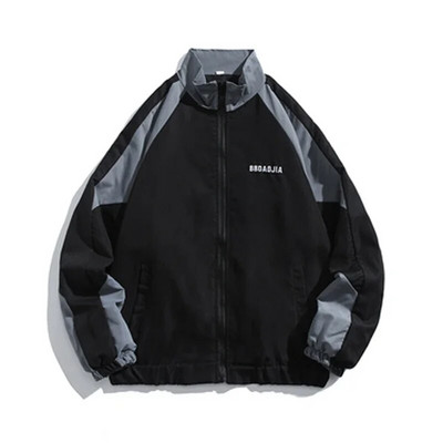 Japāņu krāsas bloķējošs statīvs apkakle vīriešu jaka Harajuku modes brīvs ikdienas beisbola uzvalks pāris High Street lielizmēra mētelis