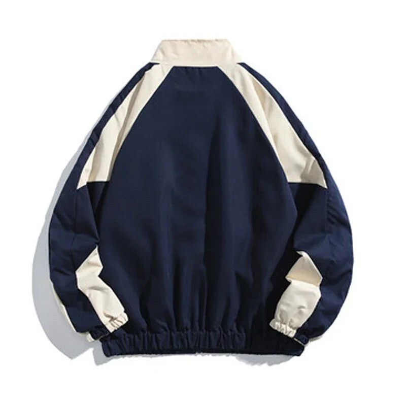 Japāņu krāsas bloķējošs statīvs apkakle vīriešu jaka Harajuku modes brīvs ikdienas beisbola uzvalks pāris High Street lielizmēra mētelis