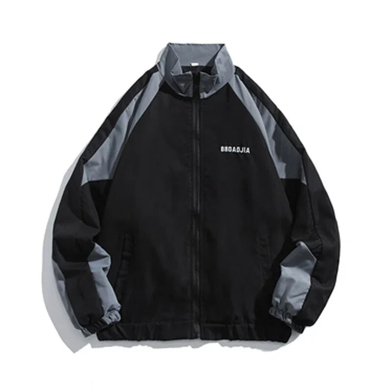 Japāņu krāsas bloķējošs statīvs apkakle vīriešu jaka Harajuku modes brīvs ikdienas beisbola uzvalks pāris High Street lielizmēra mētelis