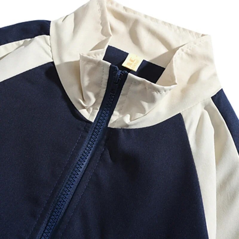 Japāņu krāsas bloķējošs statīvs apkakle vīriešu jaka Harajuku modes brīvs ikdienas beisbola uzvalks pāris High Street lielizmēra mētelis