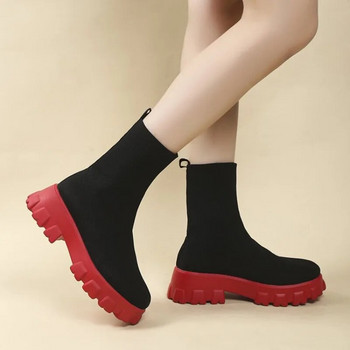 Γυναικείες μπότες Φθινόπωρο 2023 Νέα Πλατφόρμα Αναπνεύσιμες Πλεκτές Ελαστικές Σφήνες Κάλτσες Μπότες Χοντρό κάτω μέρος Χοντρό τακούνι Γυναικεία μποτάκια