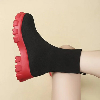 Γυναικείες μπότες Φθινόπωρο 2023 Νέα Πλατφόρμα Αναπνεύσιμες Πλεκτές Ελαστικές Σφήνες Κάλτσες Μπότες Χοντρό κάτω μέρος Χοντρό τακούνι Γυναικεία μποτάκια