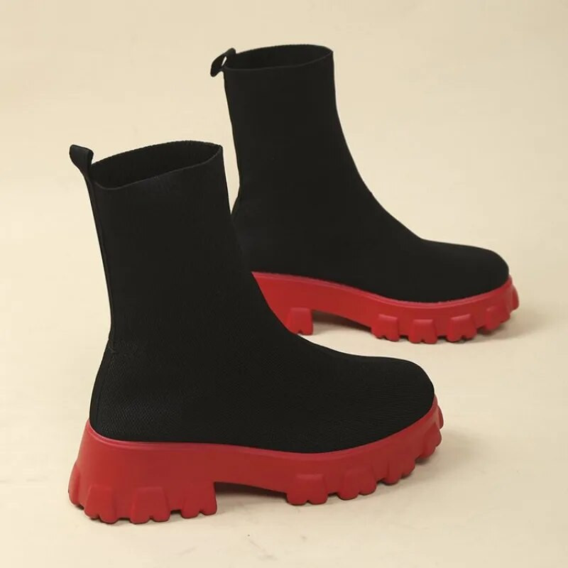 Ženske čizme Jesen 2023 Nova platforma Prozračne pletene elastične čarape Čizme Debeli donji dio Debela peta Gležnjače Ženske