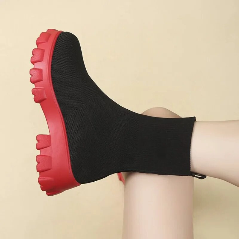 Ženske čizme Jesen 2023 Nova platforma Prozračne pletene elastične čarape Čizme Debeli donji dio Debela peta Gležnjače Ženske