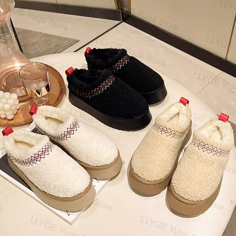Παχύ βελούδινα παπούτσια για γυναίκες Vintage Γυναικείες μπότες χιονιού από γούνα αρνιού Χειμερινές απαλές χαμηλές μπότες Άνετα ζεστά παπούτσια παντόφλες εξωτερικού χώρου