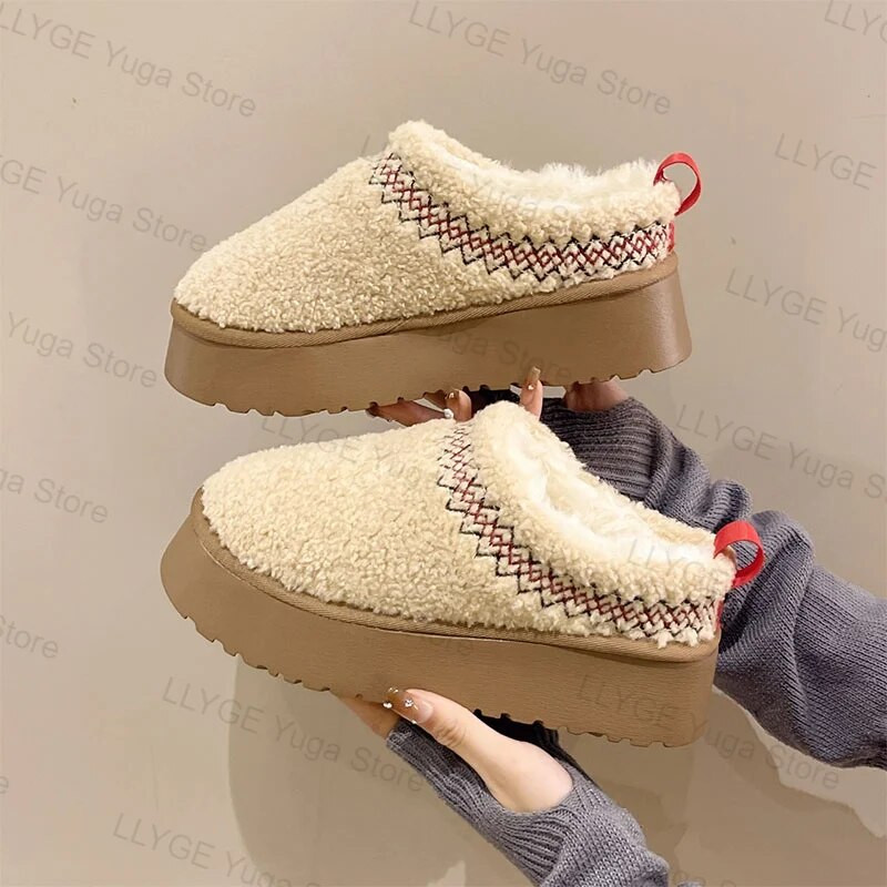 Παχύ βελούδινα παπούτσια για γυναίκες Vintage Γυναικείες μπότες χιονιού από γούνα αρνιού Χειμερινές απαλές χαμηλές μπότες Άνετα ζεστά παπούτσια παντόφλες εξωτερικού χώρου