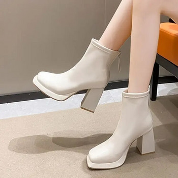 Γυναικείες μπότες Πλατφόρμας με ψηλό τακούνι Γυναικείες κοντές μπότες πατέντα PU Δερμάτινες γυναικείες μπότες 2023 Γυναικεία παπούτσια