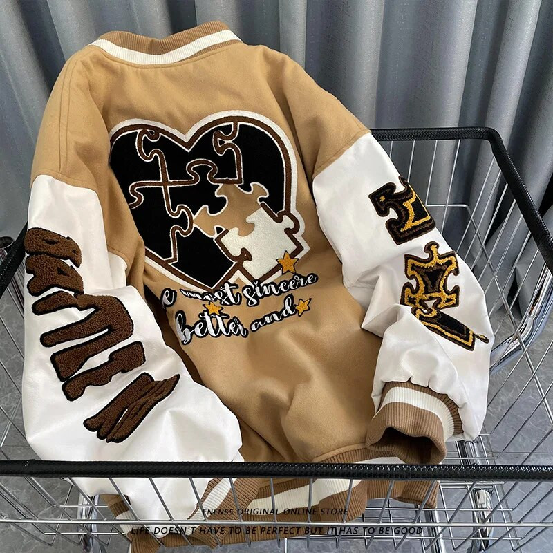 Μπουφάν ομοιόμορφα μπέιζμπολ Ανοιξιάτικα και Φθινοπωρινά ρετρό καπιτονέ κεντημένα ανδρικά και γυναικεία φαρδιά μάρκα μπουφάν Street Jacket για ζευγάρι