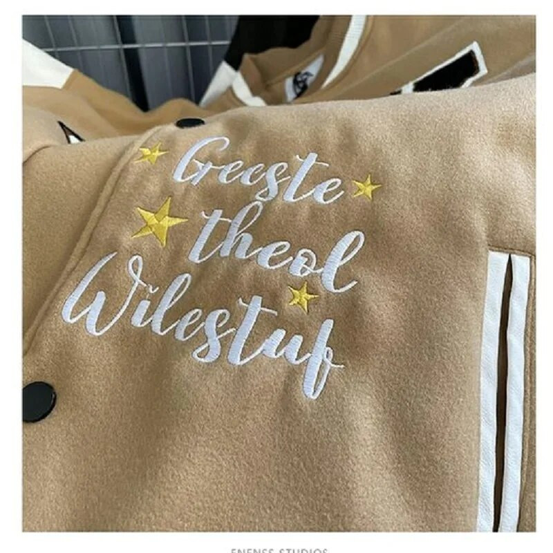 Μπουφάν ομοιόμορφα μπέιζμπολ Ανοιξιάτικα και Φθινοπωρινά ρετρό καπιτονέ κεντημένα ανδρικά και γυναικεία φαρδιά μάρκα μπουφάν Street Jacket για ζευγάρι