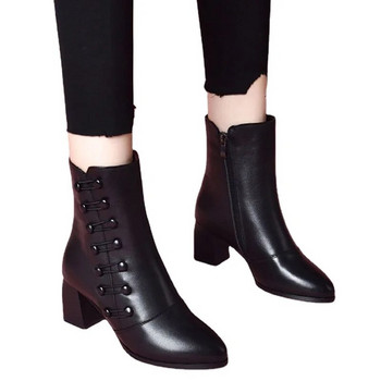 Γυναικείες μπότες 2022 Φθινόπωρο Χειμώνας Νέες κοντές μπότες Γυναικείες μπότες με χοντρό τακούνι Γυναικείες μπότες αστραγάλου μόδας Γυναικεία Zapatos Mujer