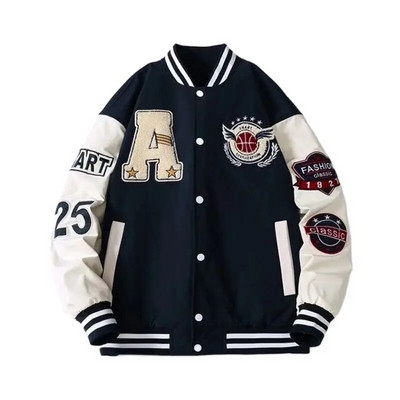 Ameerika kirjarätikuga tikitud jakk-mantel meeste Y2K tänava hip-hop retro pesapallivorm paarile vabaaja pommitaja jakk