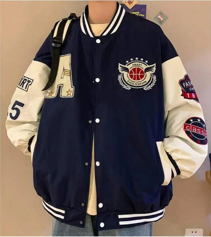 Ameerika kirjarätikuga tikitud jakk-mantel meeste Y2K tänava hip-hop retro pesapallivorm paarile vabaaja pommitaja jakk
