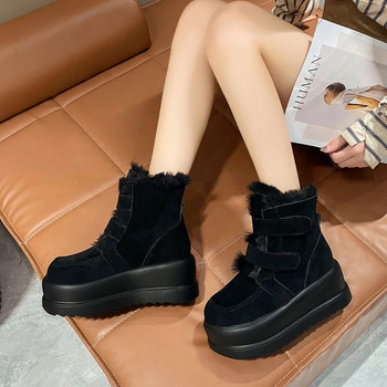 2023 Νέα μόδα γυναικείες μπότες χιονιού Αντιολισθητικές χειμωνιάτικες ζεστές βελούδινες μπότες από γούνα Γούνινη πλατφόρμα Μαύρα γυναικεία μποτάκια
