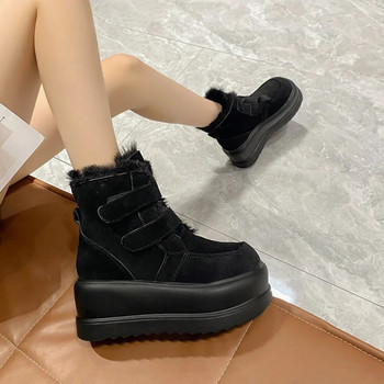 2023 Νέα μόδα γυναικείες μπότες χιονιού Αντιολισθητικές χειμωνιάτικες ζεστές βελούδινες μπότες από γούνα Γούνινη πλατφόρμα Μαύρα γυναικεία μποτάκια