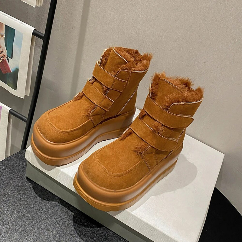 2023 m. naujos mados moteriški sniego batai neslystantys žieminiai šilti zomšiniai pliušiniai batai, moteriški kailio platforma, juodi moteriški batai