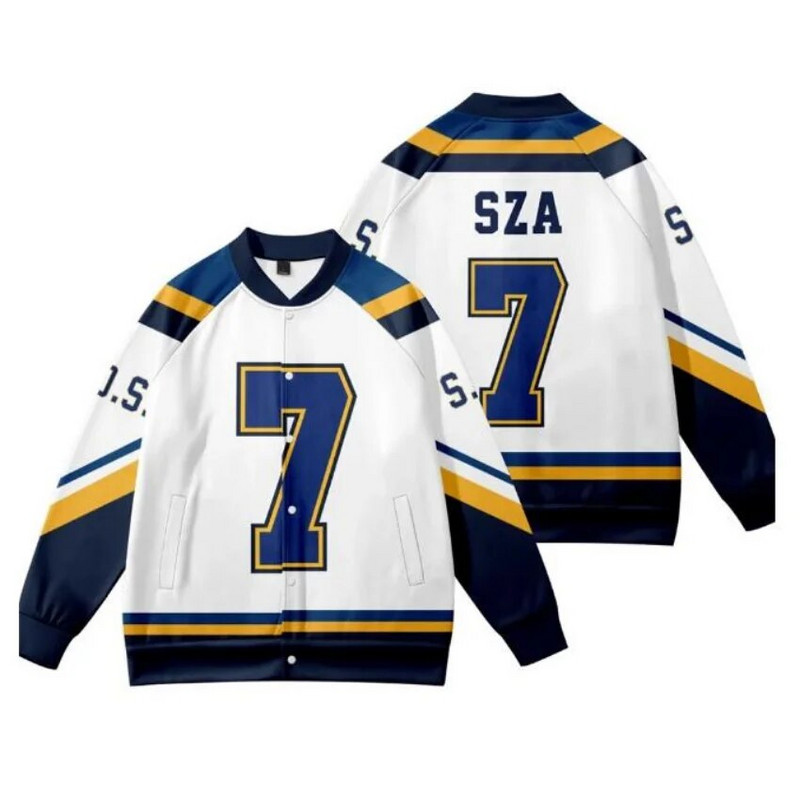 SZA JERSEY SOS naujas albumas Merch beisbolo striukė Moteriška Vyriška striukė Viršutinė striukė Gatvės apranga Hiphopo koledžo beisbolo uniforma