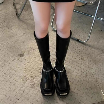 Γυναικείες ψηλές μπότες γυναικείες γυναικείες γυναικείες γυναικείες μπότες σε στιλ πανκ Μόδα πίσω φερμουάρ Γυναικεία πλατφόρμες πλατφόρμες Knight Μπότα ψηλά στο γόνατο Χειμερινά παπούτσια με χοντρή σόλα