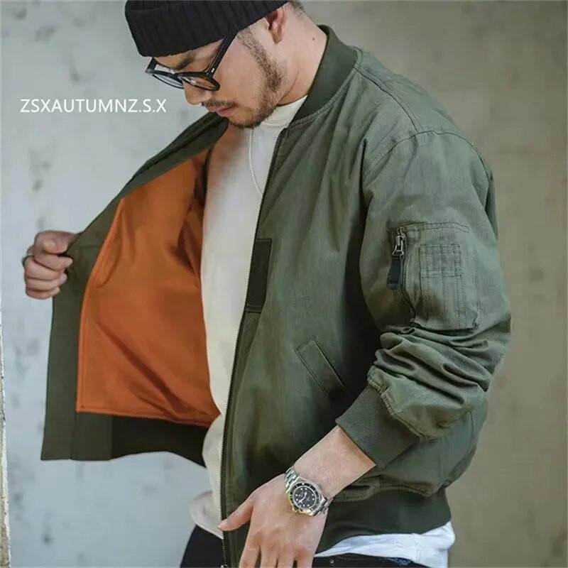 Vyriški drabužiai Amerikietiškos senovinės pilotų striukės Žalia beisbolo pavasario rudens mada Vyriškas paltas laisvas visų rungtynių bombonešis