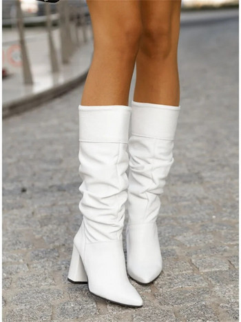 Дамски ботуши 2022 Зимни нови дизайнерски луксозни изкуствен велур Ежедневни дамски обувки с висок ток Елегантни дамски ботуши с големи размери до среден прасец
