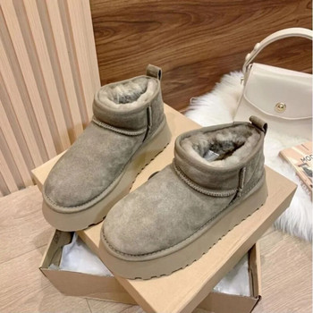 2024 Зимна кожа Топли ботуши за сняг до глезена Дамски нови ежедневни естествени дизайнерски вълнени велурени къси плюшени дамски обувки Модни ботуши за сняг