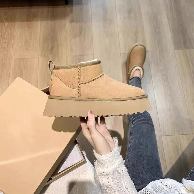 2024 m. žieminiai kailiniai, šilti sniego batai, moteriški Nauji, kasdieniai, tikro dizaino vilnos zomšiniai trumpi pliušiniai moteriški batai Madingi sniego batai
