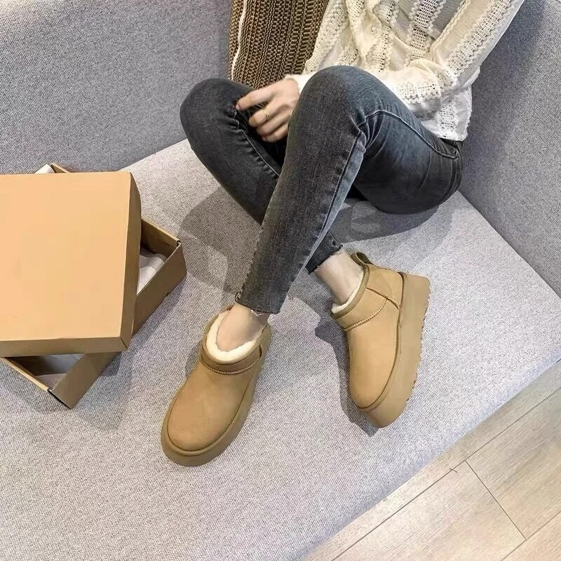 2024 m. žieminiai kailiniai, šilti sniego batai, moteriški Nauji, kasdieniai, tikro dizaino vilnos zomšiniai trumpi pliušiniai moteriški batai Madingi sniego batai