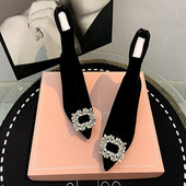 Moteriški auliniai batai Moteriški batai Moteriški madingi aukštakulniai smailūs batai pavasario rudeniniai kalnų krištoliniai trumpi batai