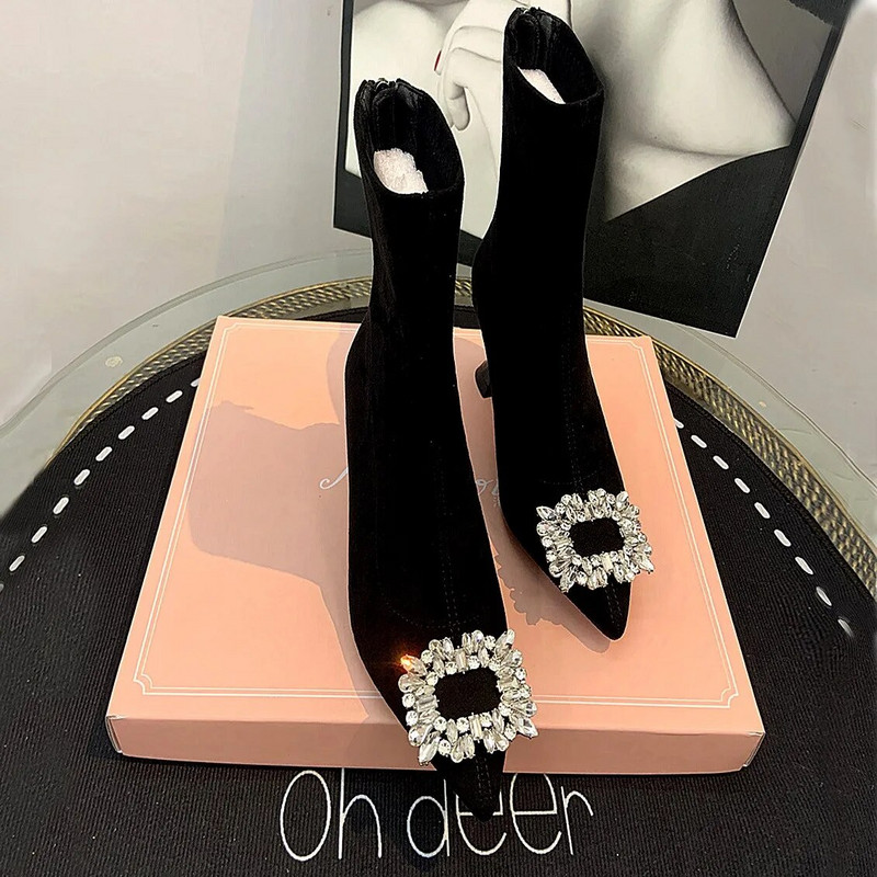 Moteriški auliniai batai Moteriški batai Moteriški madingi aukštakulniai smailūs batai pavasario rudeniniai kalnų krištoliniai trumpi batai