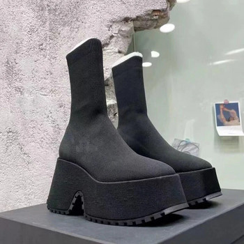 Ботуши Chelsea със супер високи токчета до глезена Дамски обувки 2023 г. Нови масивни дамски обувки Секси помпи Платформени готически мотоциклетни ботуши за сняг