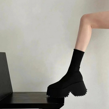 Σούπερ ψηλά τακούνια Chelsea Γυναικεία παπούτσια 2023 Νέα ογκώδη γυναικεία παπούτσια Sexy Pumps Πλατφόρμα Goth Μοτοσικλέτας μπότες χιονιού