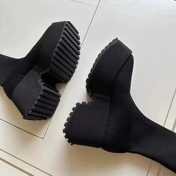Ботуши Chelsea със супер високи токчета до глезена Дамски обувки 2023 г. Нови масивни дамски обувки Секси помпи Платформени готически мотоциклетни ботуши за сняг